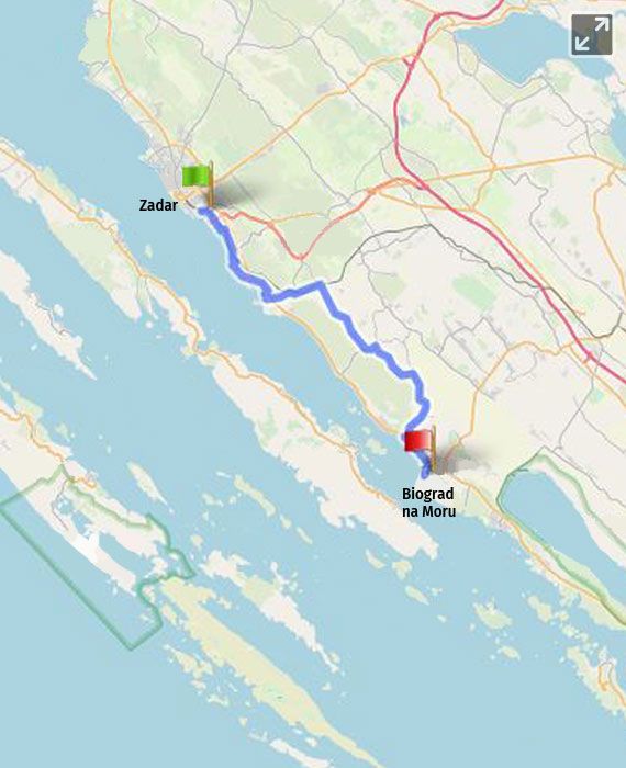 Prikaz na karti A5 Zadar - Biograd na Moru
